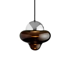 Lámpara colgante LED Nutty, marrón/cromado, Ø 18,5 cm, cristal