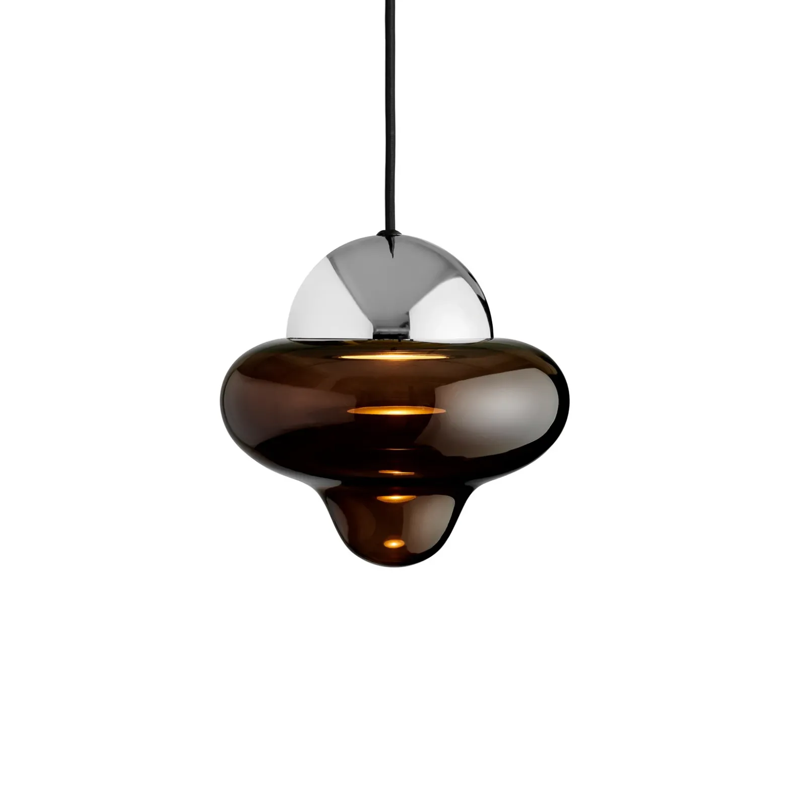 Lámpara colgante LED Nutty, marrón/cromado, Ø 18,5 cm, cristal