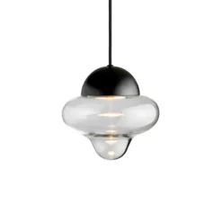 Lámpara colgante LED Nutty, transparente/negra, Ø 18,5 cm, cristal