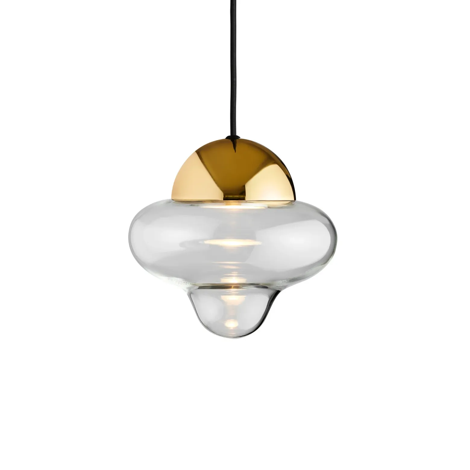 Lámpara colgante LED Nutty, transparente/dorada, Ø 18,5 cm, cristal
