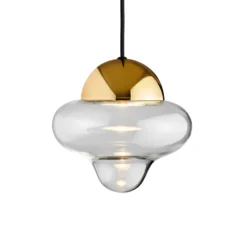 Lámpara colgante LED Nutty, transparente/dorada, Ø 18,5 cm, cristal