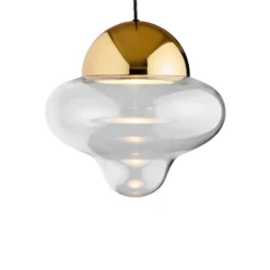 Lámpara colgante LED Nutty XL, transparente/dorada, Ø 30 cm, cristal