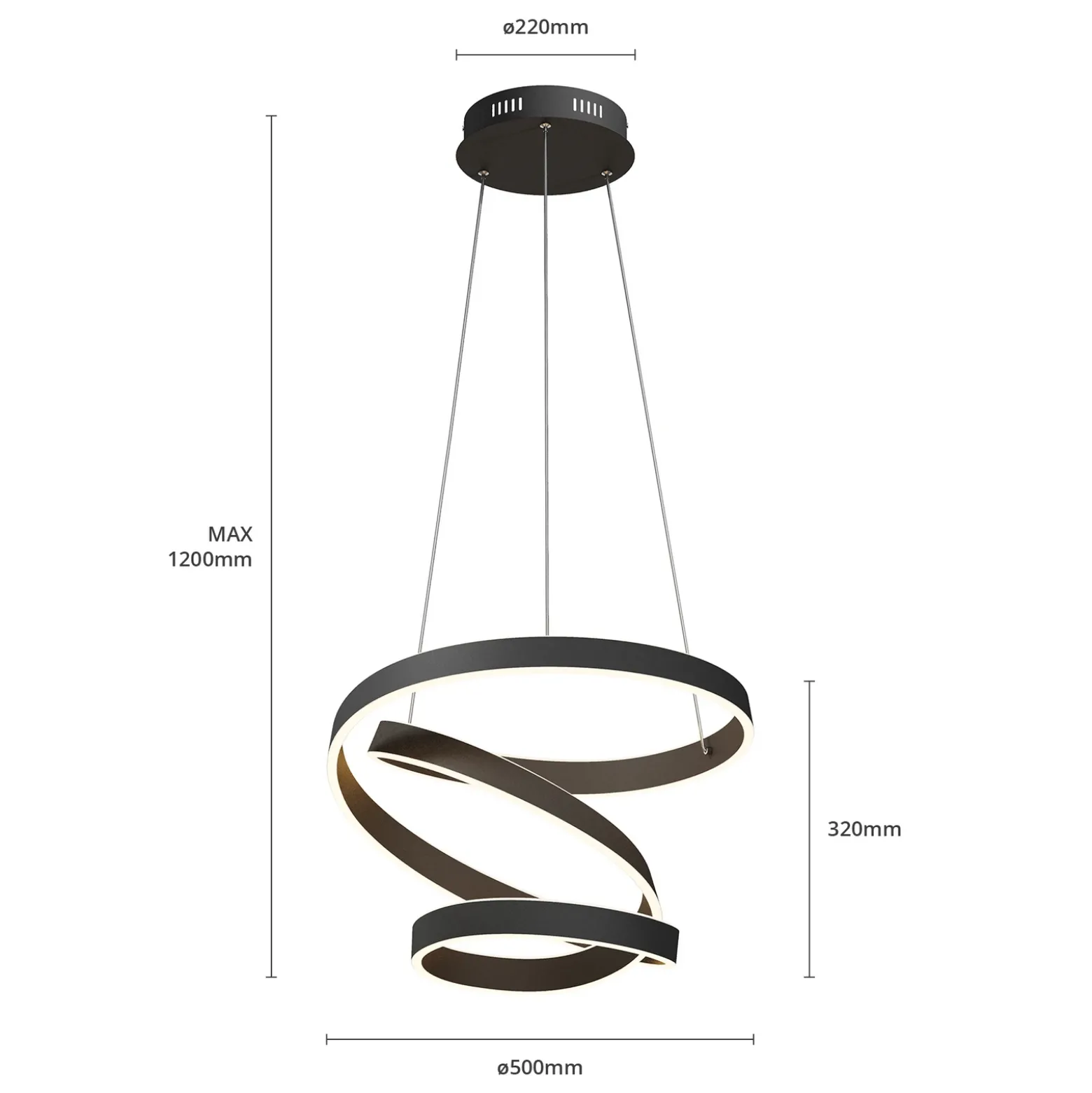 Lámpara colgante LED Olada de Lindby, negra, metal, Ø 51 cm