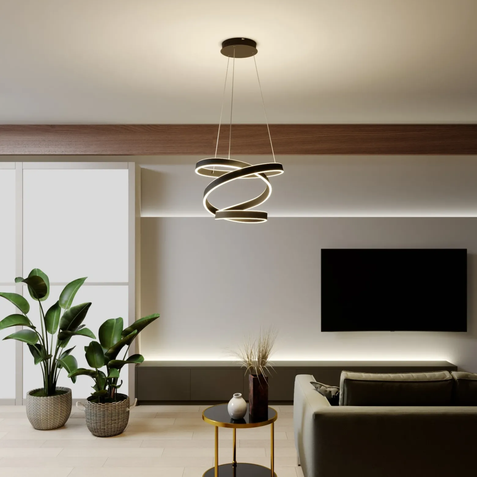 Lámpara colgante LED Olada de Lindby, negra, metal, Ø 51 cm