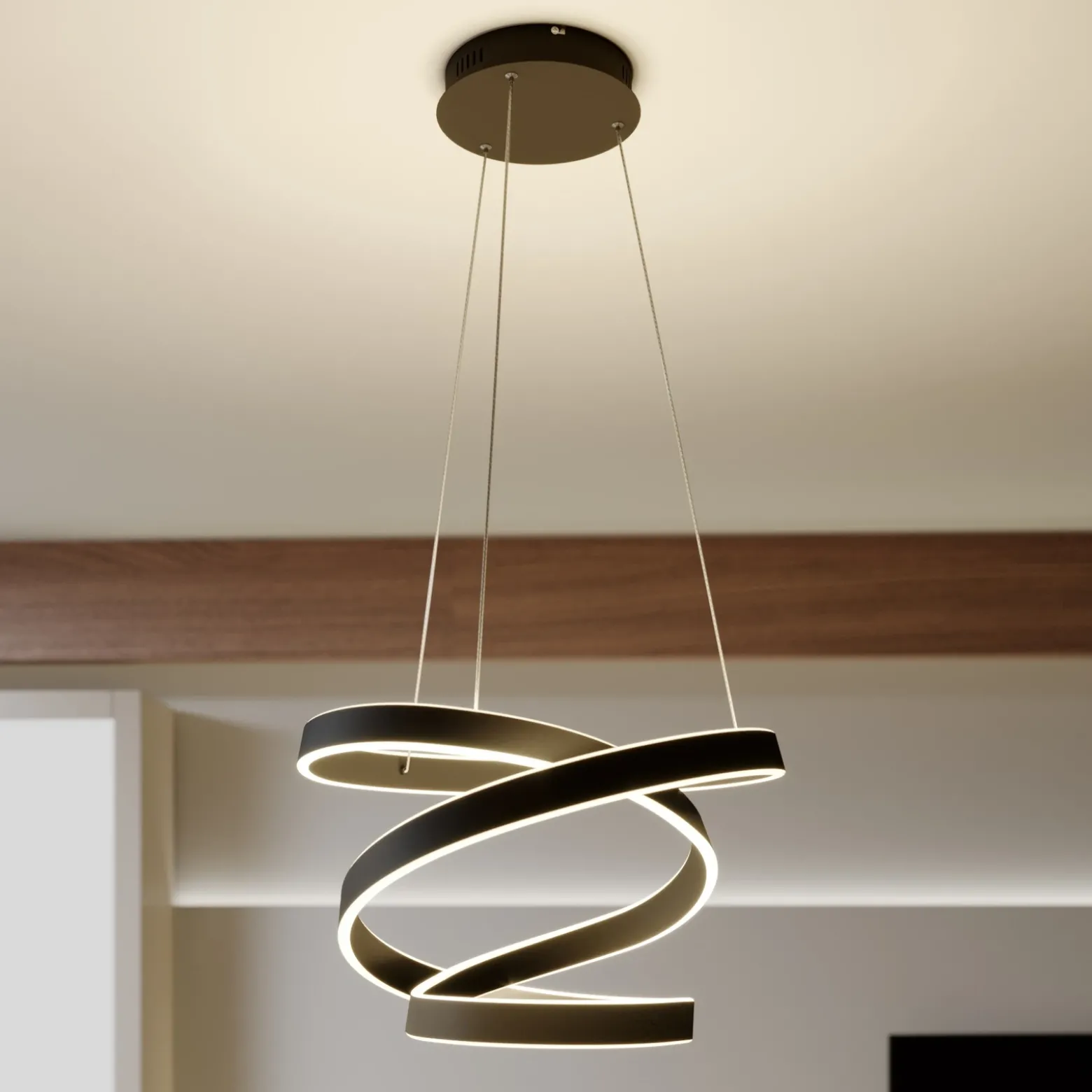 Lámpara colgante LED Olada de Lindby, negra, metal, Ø 51 cm