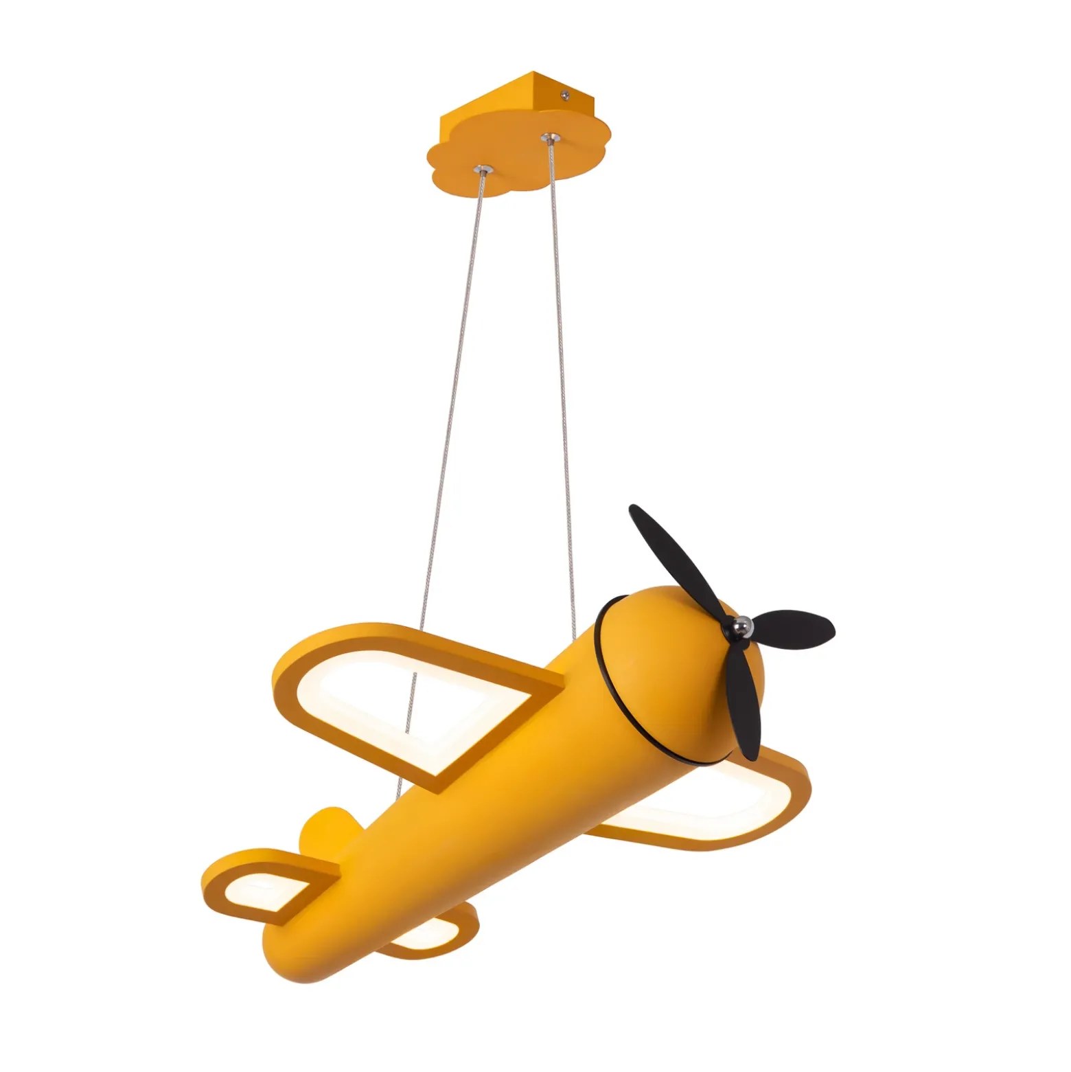 lámpara colgante LED para habitación infantil Fokker, amarilla, longitud 46 cm,