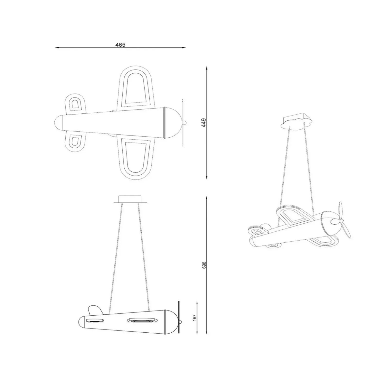 lámpara colgante LED para habitación infantil Fokker, gris, longitud 46 cm,