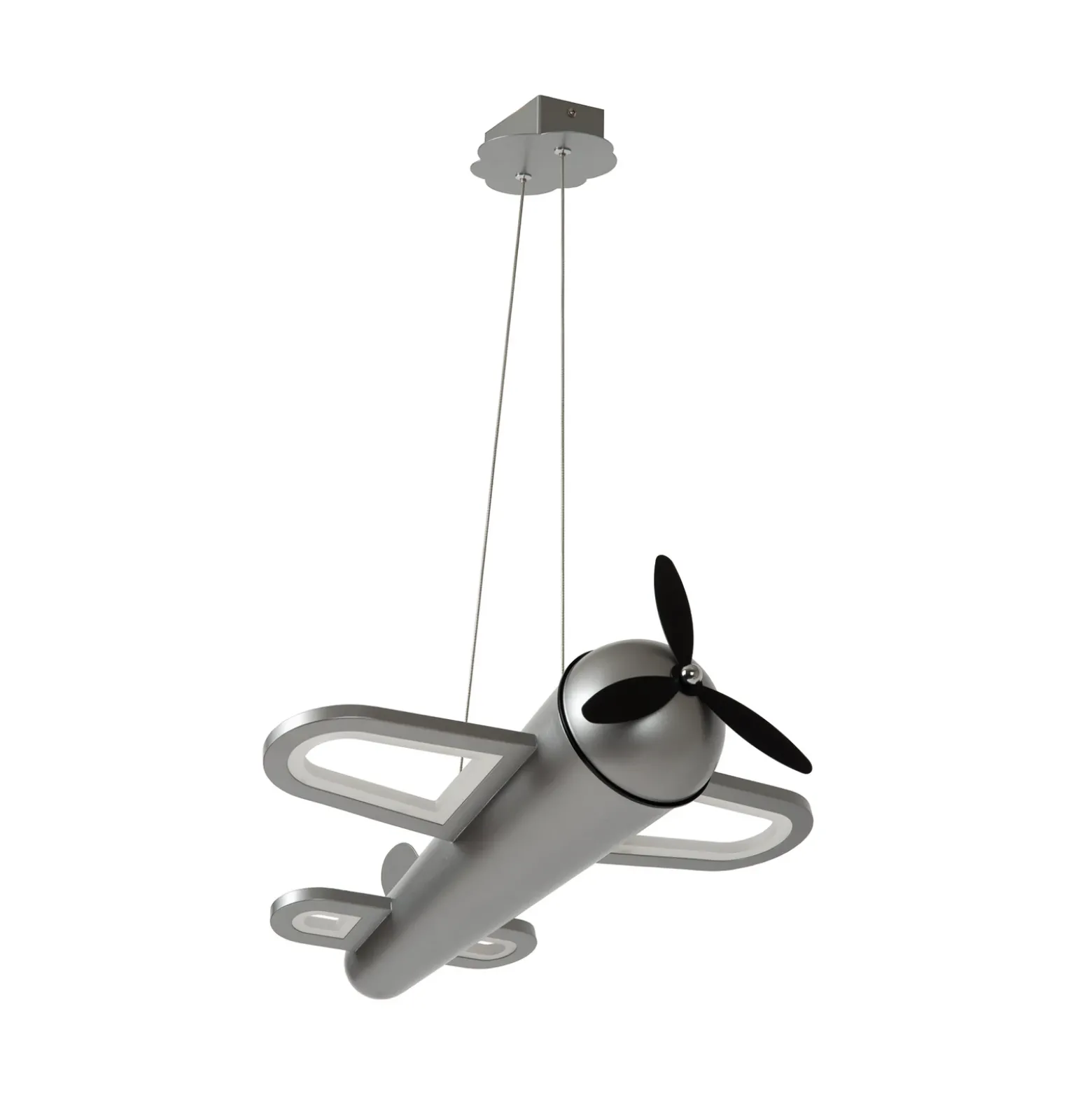 lámpara colgante LED para habitación infantil Fokker, gris, longitud 46 cm,