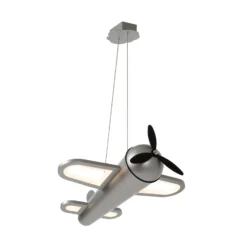 lámpara colgante LED para habitación infantil Fokker, gris, longitud 46 cm,