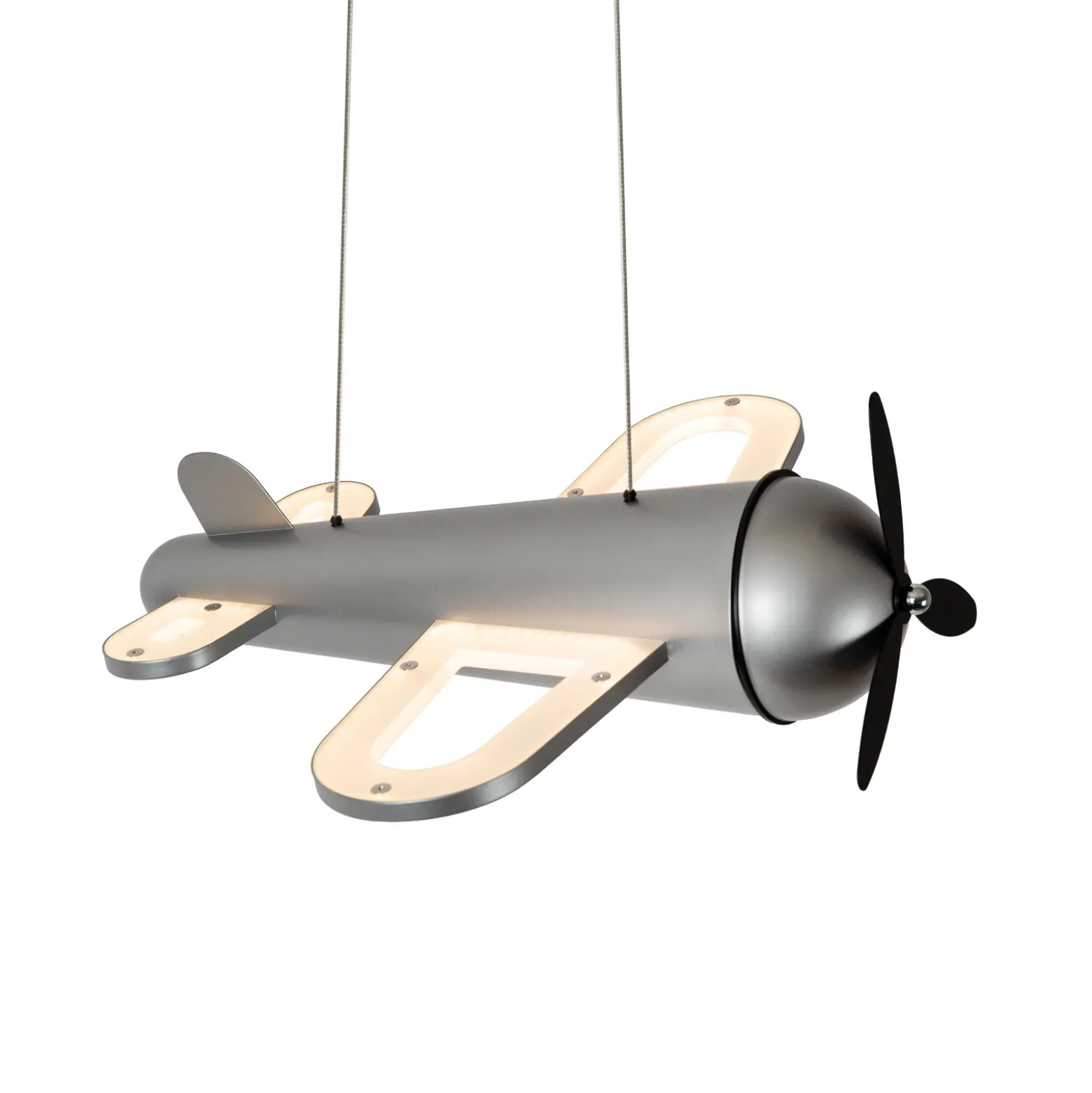 lámpara colgante LED para habitación infantil Fokker, gris, longitud 46 cm,