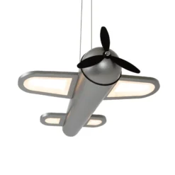 lámpara colgante LED para habitación infantil Fokker, gris, longitud 46 cm,