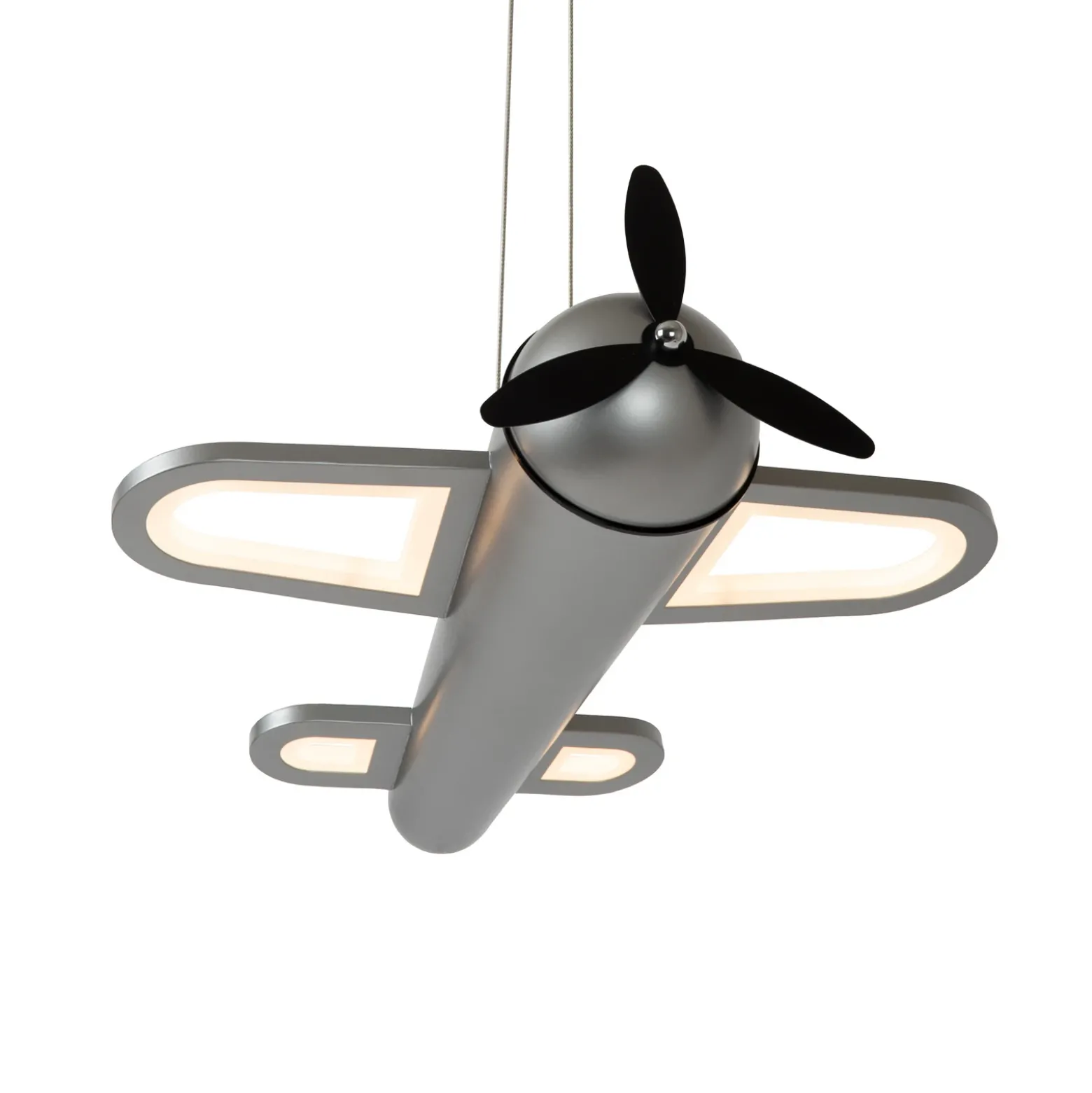 lámpara colgante LED para habitación infantil Fokker, gris, longitud 46 cm,