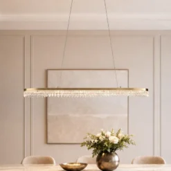 Lámpara colgante LED Preciosa, dorada, metal, longitud 120 cm