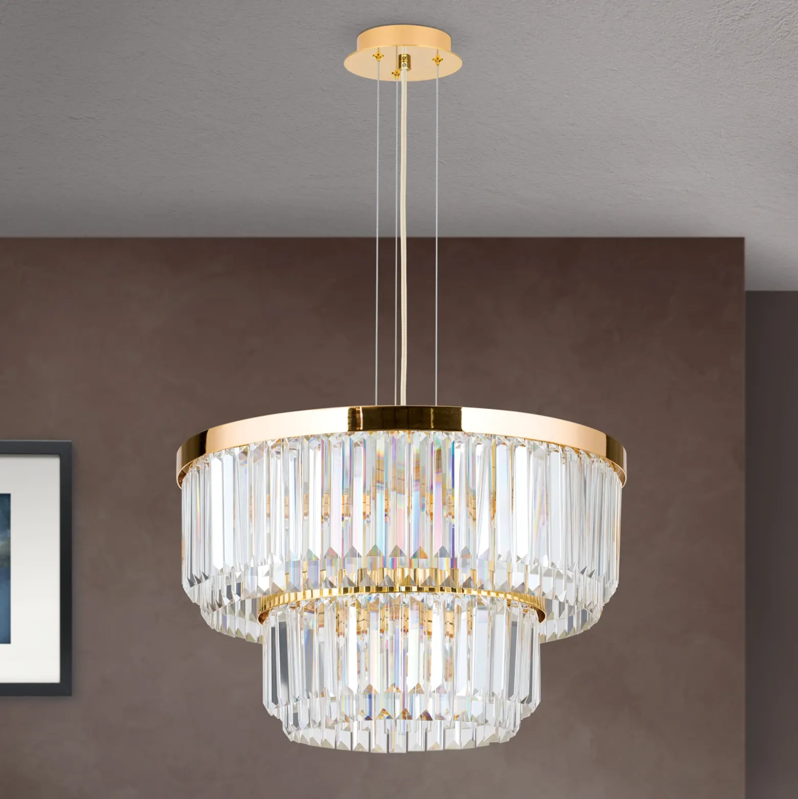 Lámpara colgante LED Prism, redondo, Ø 55 cm, oro