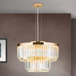 Lámpara colgante LED Prism, redondo, Ø 55 cm, oro