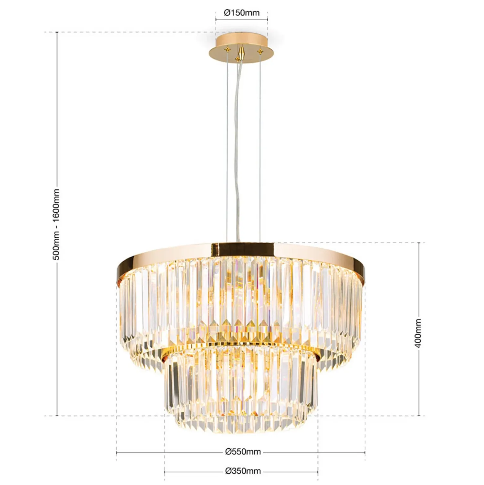 Lámpara colgante LED Prism, redondo, Ø 55 cm, oro