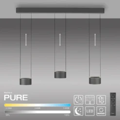 Lámpara colgante LED PURE Clipse, gris, longitud 110 cm, CCT, 6 luces.