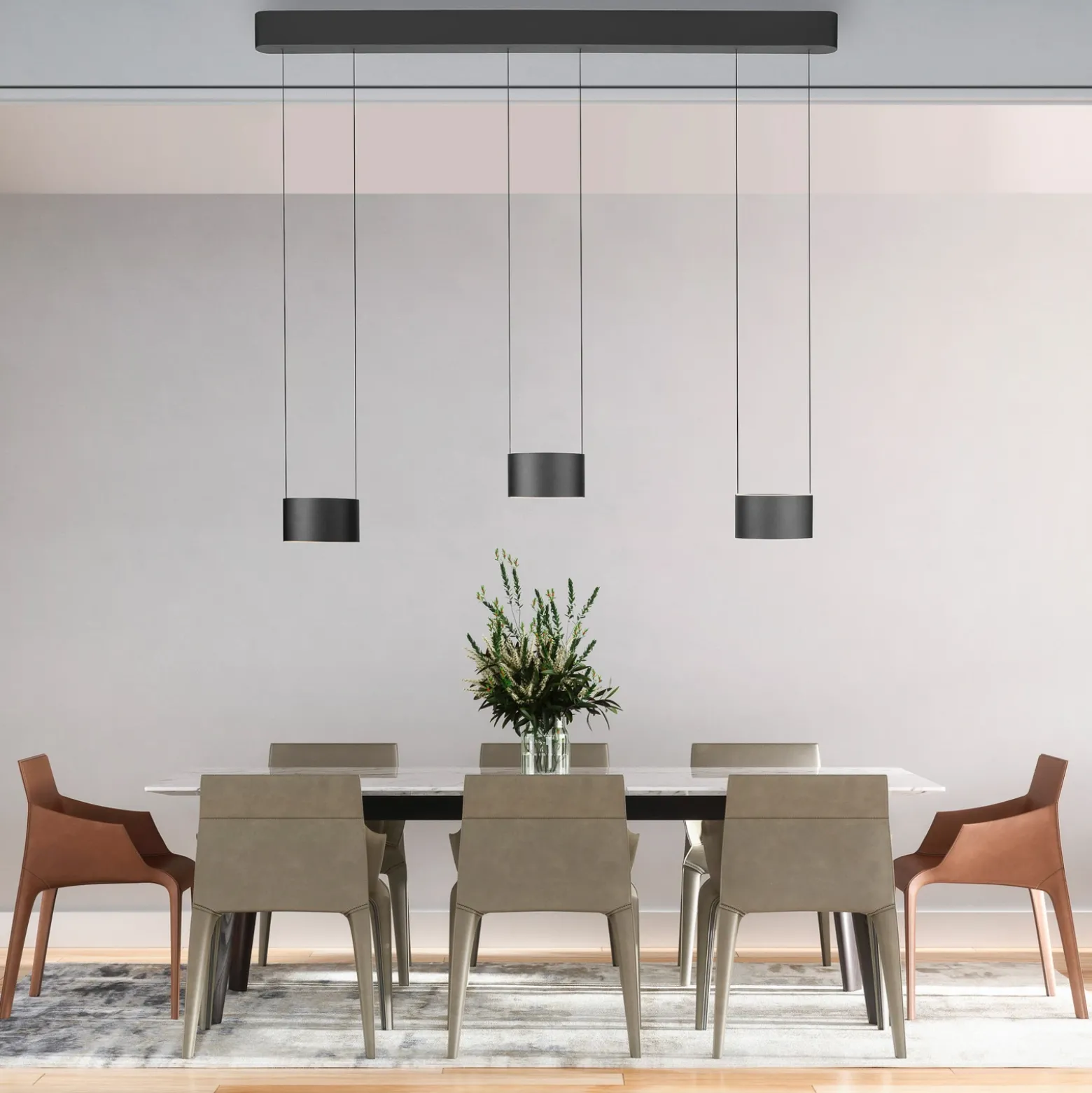 Lámpara colgante LED PURE Clipse, gris, longitud 110 cm, CCT, 6 luces.