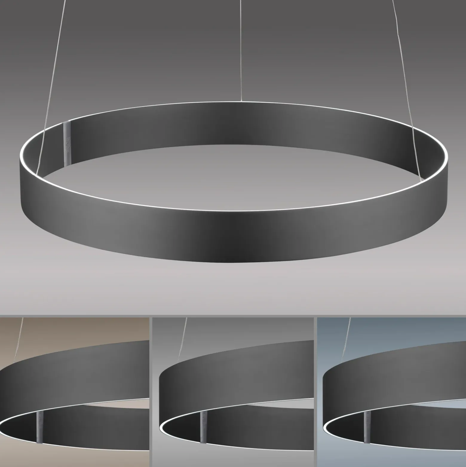 lámpara colgante LED PURE E-Clipse, gris místico, Ø 70 cm, CCT