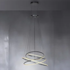 Lámpara colgante LED PURE E-Flying Rings, gris místico, Ø110 cm, CCT