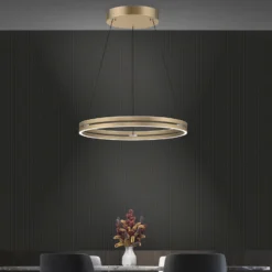 Lámpara colgante LED PURE E-Loop, marfil dorado, Ø 70 cm, aluminio, CCT