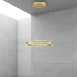 Lámpara colgante LED PURE E-Loop, marfil dorado, Ø 70 cm, aluminio, CCT