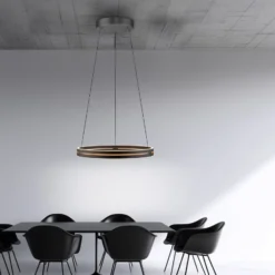 Lámpara colgante LED PURE E-Loop, roble/perla negra, Ø 70 cm aluminio, CCT