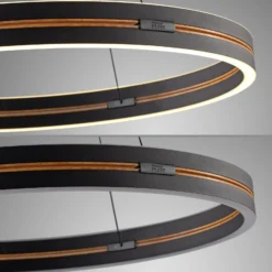 Lámpara colgante LED PURE E-Loop, roble/perla negra, Ø 70 cm aluminio, CCT