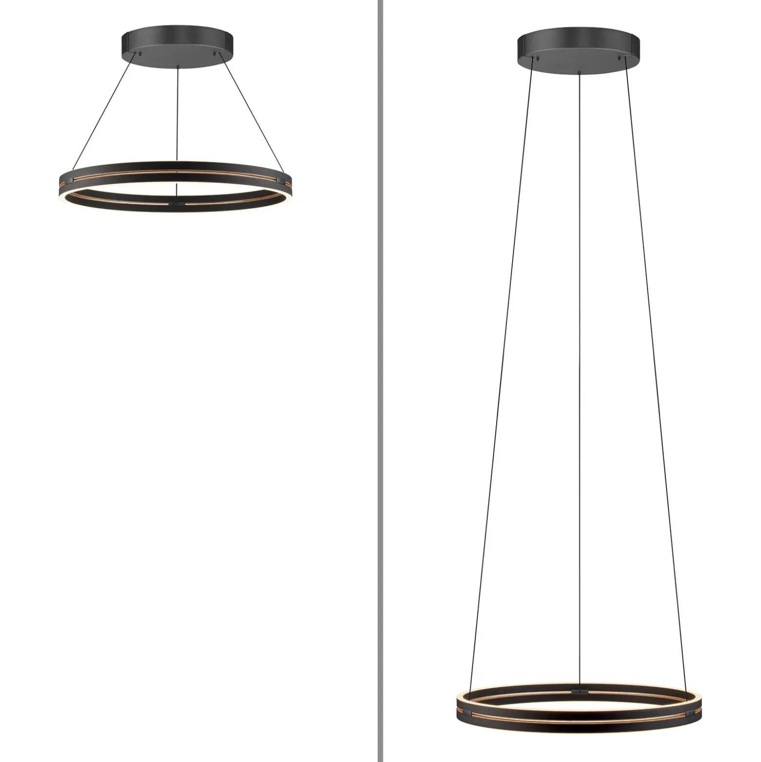 Lámpara colgante LED PURE E-Loop, roble/perla negra, Ø 70 cm aluminio, CCT