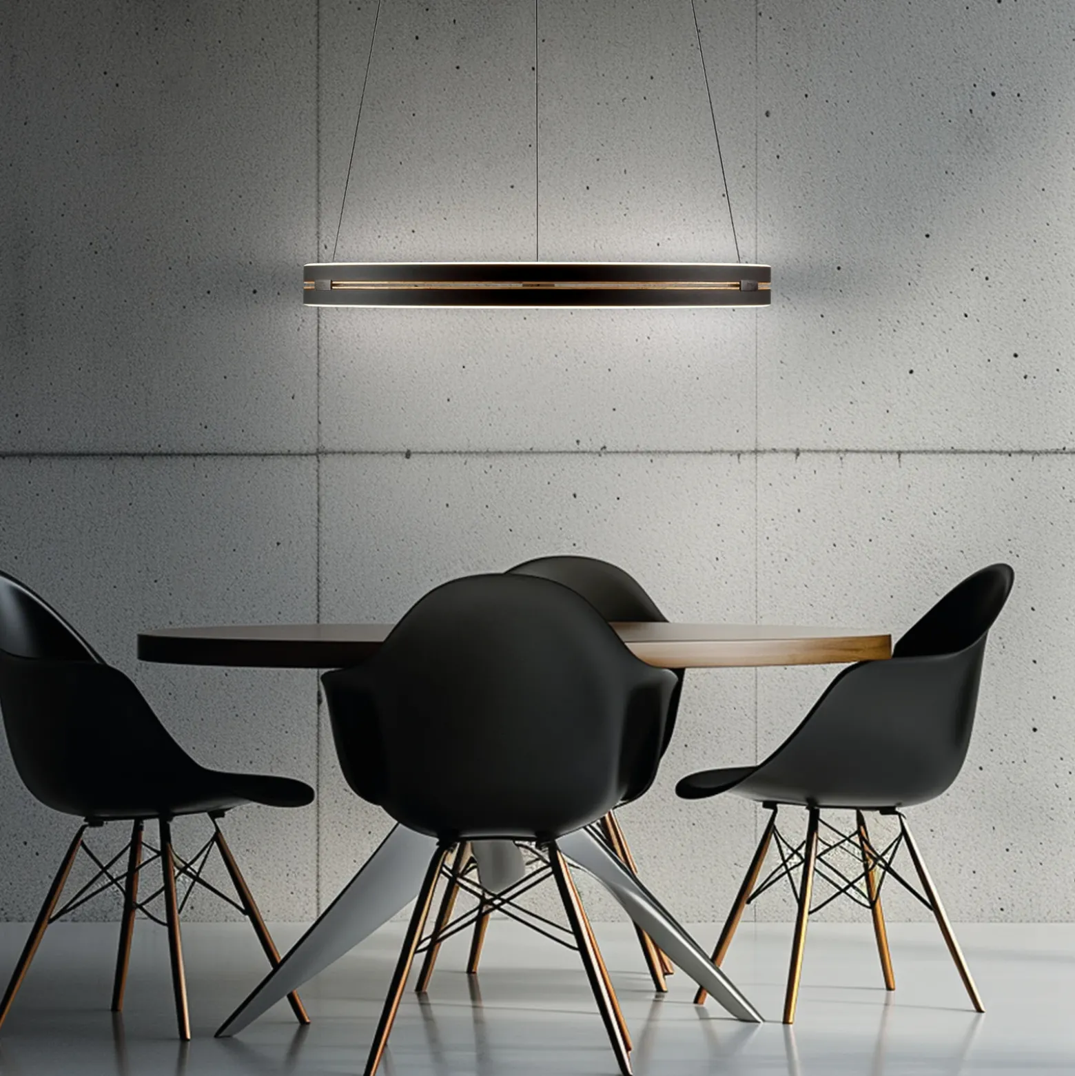 Lámpara colgante LED PURE E-Loop, roble/perla negra, Ø 70 cm aluminio, CCT