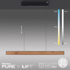 lámpara colgante LED PURE E-Motion, roble/perla negra, CCT