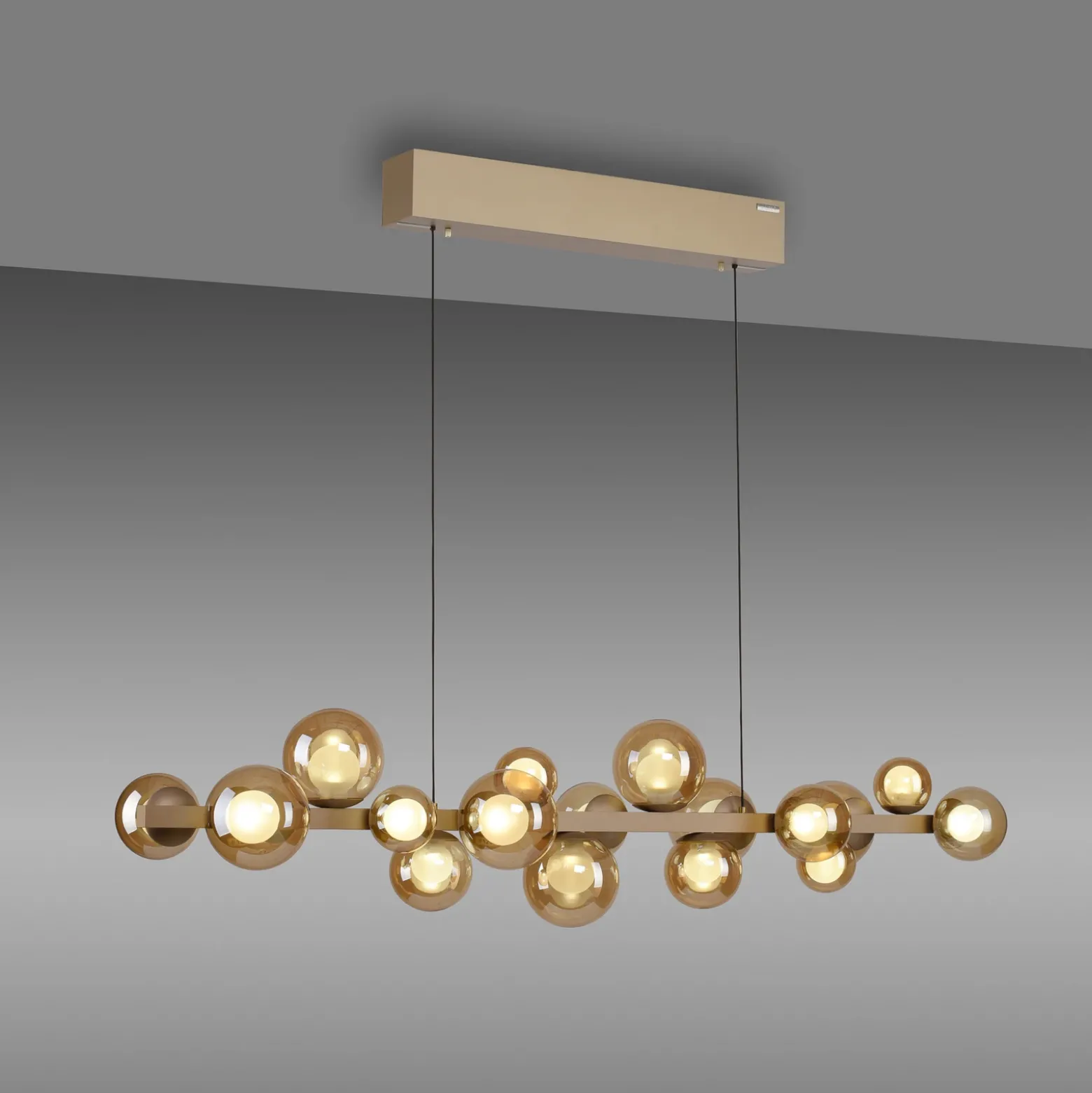 lámpara colgante LED PURE E-Popup, bronce, cristal, CCT, 18 lámparas.