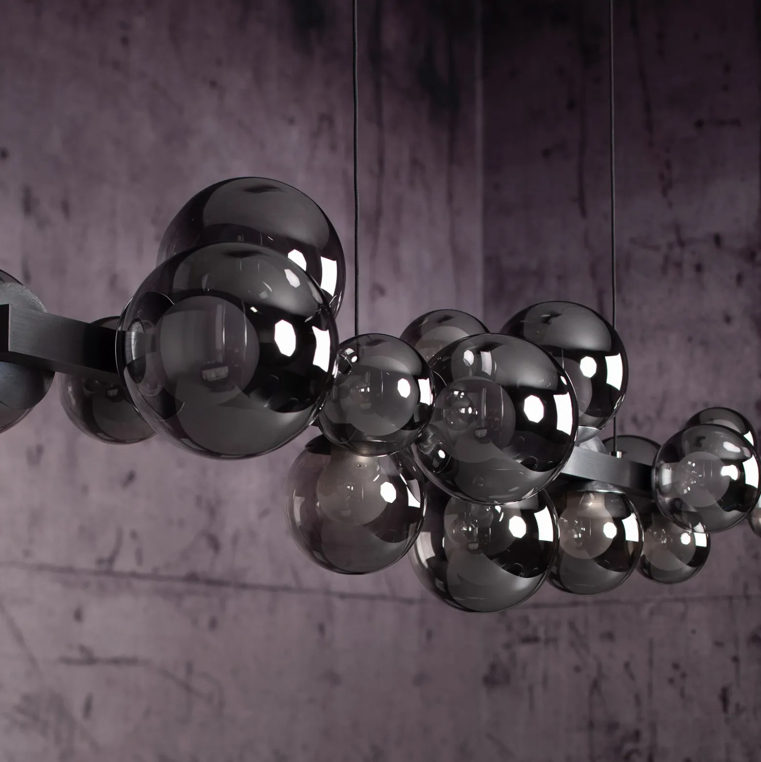 lámpara colgante LED PURE E-Popup, platino, cristal, CCT, 18 lámparas.