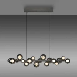 lámpara colgante LED PURE E-Popup, platino, cristal, CCT, 18 lámparas.