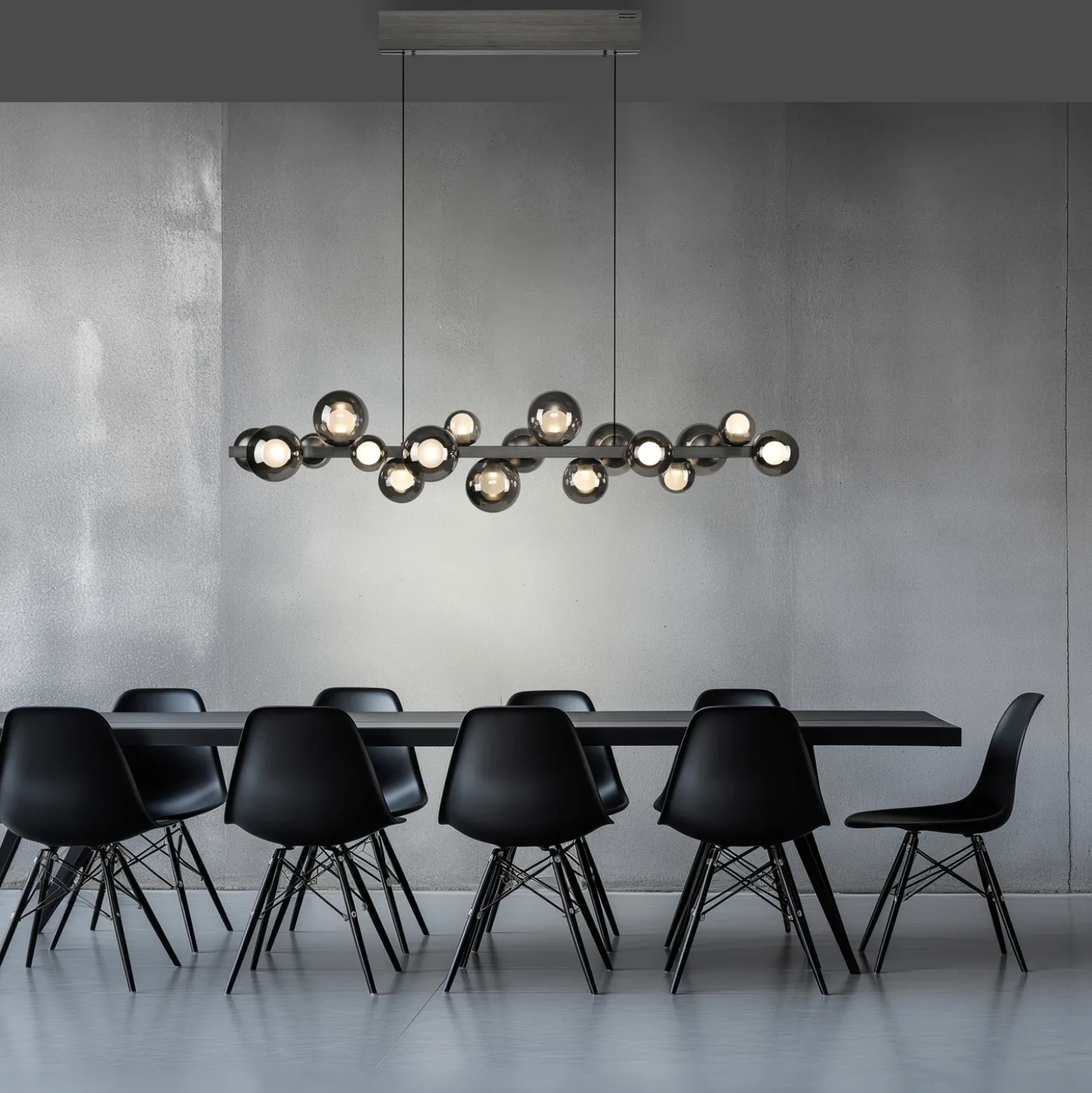 lámpara colgante LED PURE E-Popup, platino, cristal, CCT, 18 lámparas.