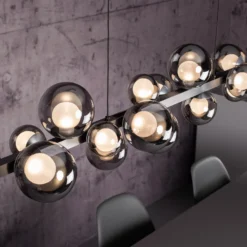 lámpara colgante LED PURE E-Popup, platino, cristal, CCT, 18 lámparas.