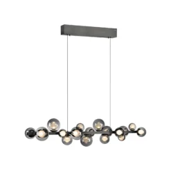 lámpara colgante LED PURE E-Popup, platino, cristal, CCT, 18 lámparas.