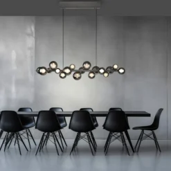 lámpara colgante LED PURE E-Popup, platino, cristal, CCT, 18 lámparas.