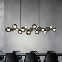 lámpara colgante LED PURE E-Popup, platino, cristal, CCT, 18 lámparas.