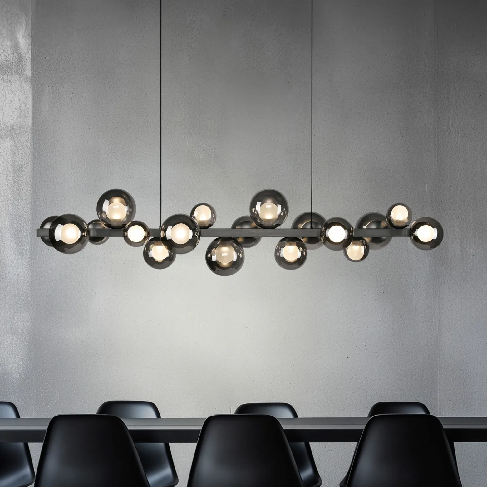 lámpara colgante LED PURE E-Popup, platino, cristal, CCT, 18 lámparas.