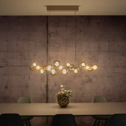 lámpara colgante LED PURE E-Popup, bronce, cristal, CCT, 18 lámparas.
