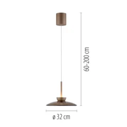 lámpara colgante LED PURE Moon, bronce, cristal ámbar (oscuro), Ø32 cm