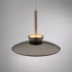 lámpara colgante LED PURE Moon, bronce, cristal ámbar (oscuro), Ø32 cm