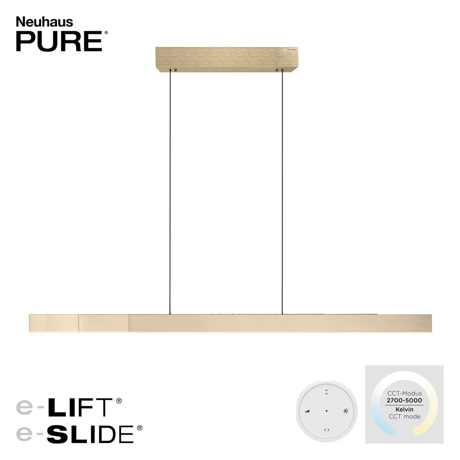 lámpara colgante LED PURE Moto-Rise, oro imperial, aluminio, CCT