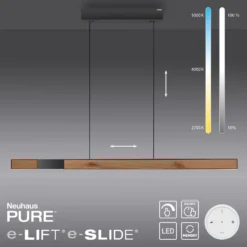 Lámpara colgante LED PURE Moto-Rise, roble/perla negra, aluminio, CCT