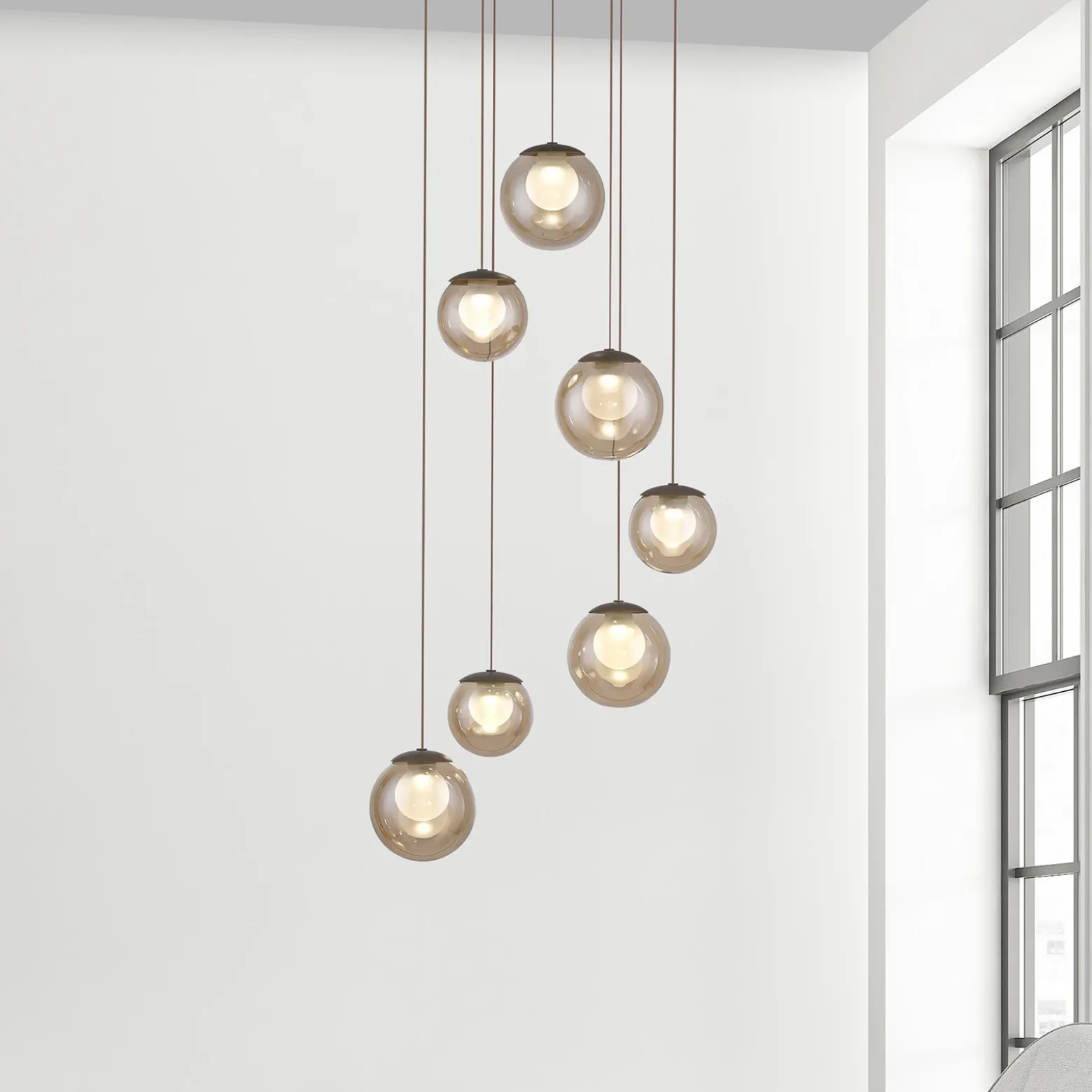 Lámpara colgante LED PURE Popup, bronce/ámbar, Ø 40 cm, 7 luces