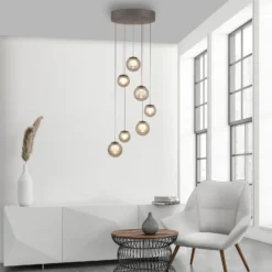 Lámpara colgante LED PURE Popup, bronce/ámbar, Ø 40 cm, 7 luces