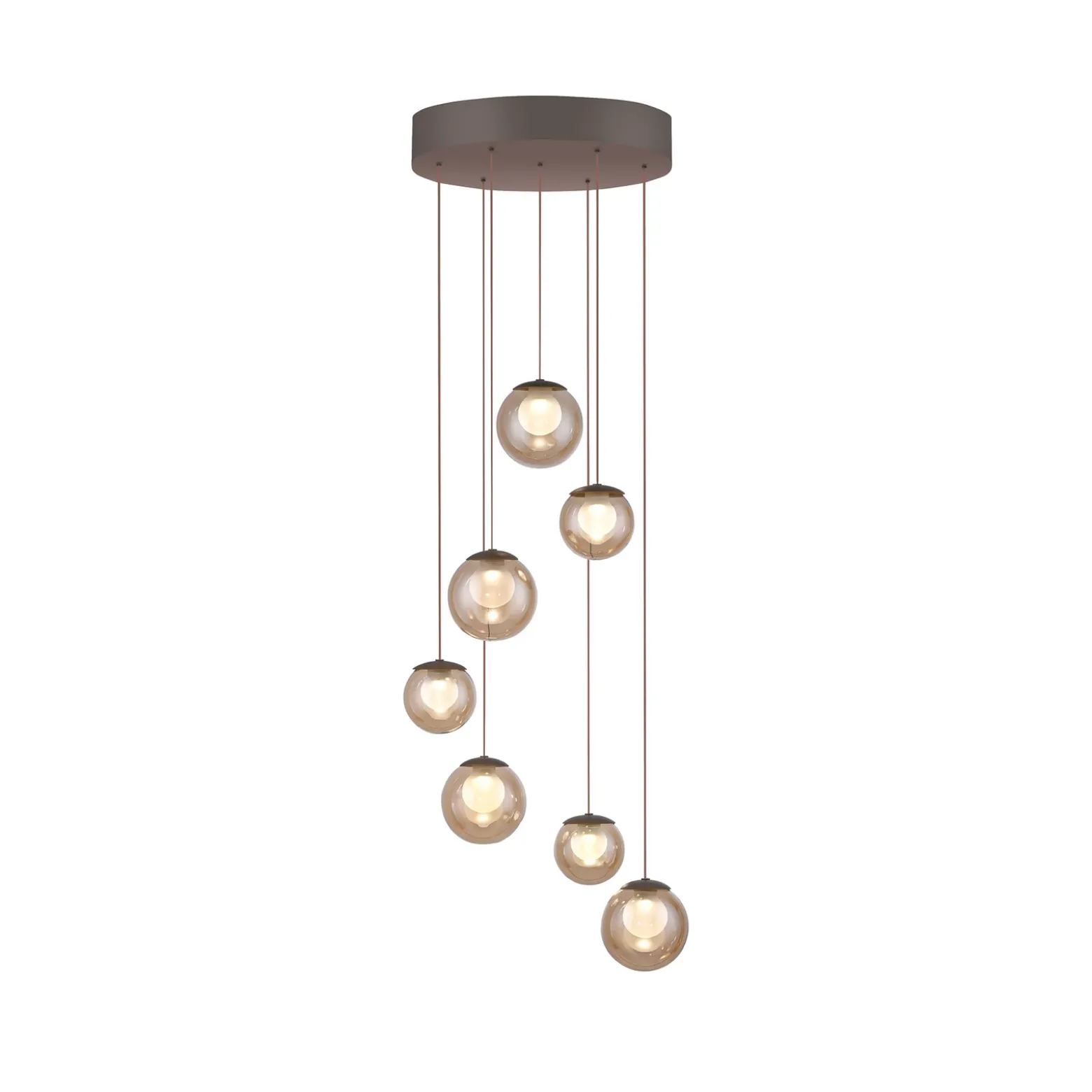 Lámpara colgante LED PURE Popup, bronce/ámbar, Ø 40 cm, 7 luces