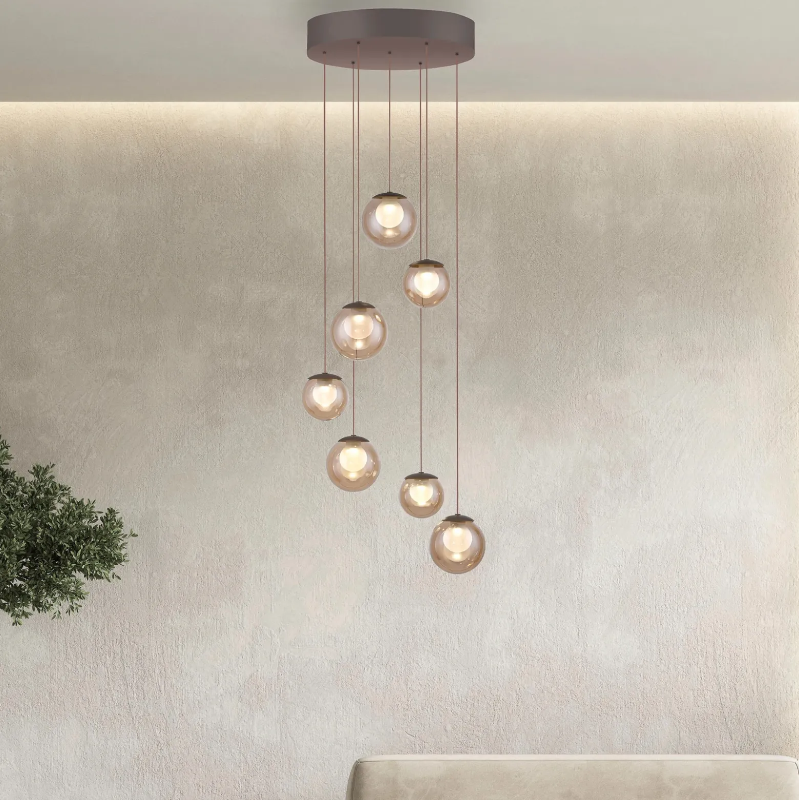 Lámpara colgante LED PURE Popup, bronce/ámbar, Ø 40 cm, 7 luces