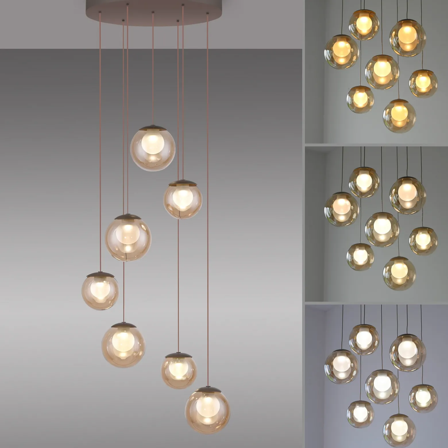 Lámpara colgante LED PURE Popup, bronce/ámbar, Ø 40 cm, 7 luces